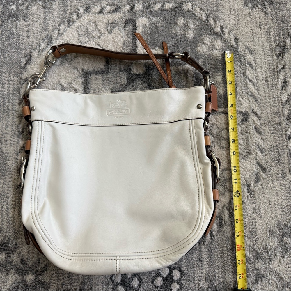 Coach Cream Leather Shoulder Bag with Tan Accents
